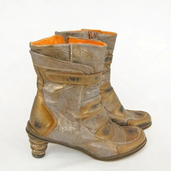 Eject Shoes - Vintage Rare 90s Y2K Eject Bronze Gold Brushed Berlin  Spiral Leather Boot Heel
